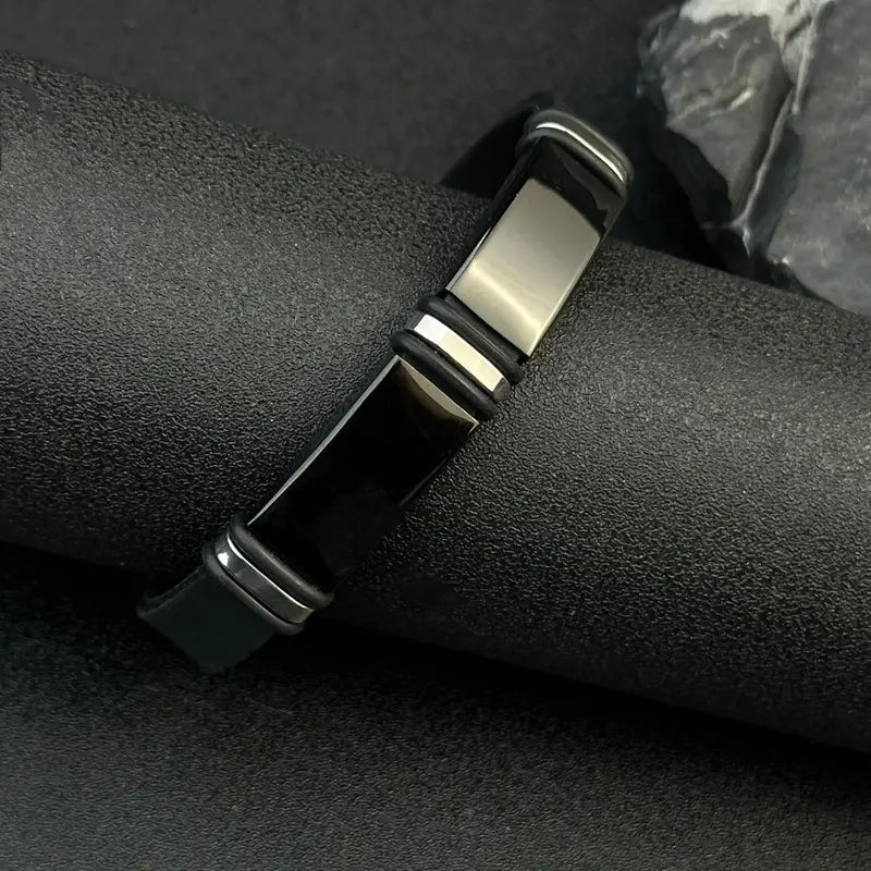 Elegant Black Silicone Bracelet with Metallic Detailing