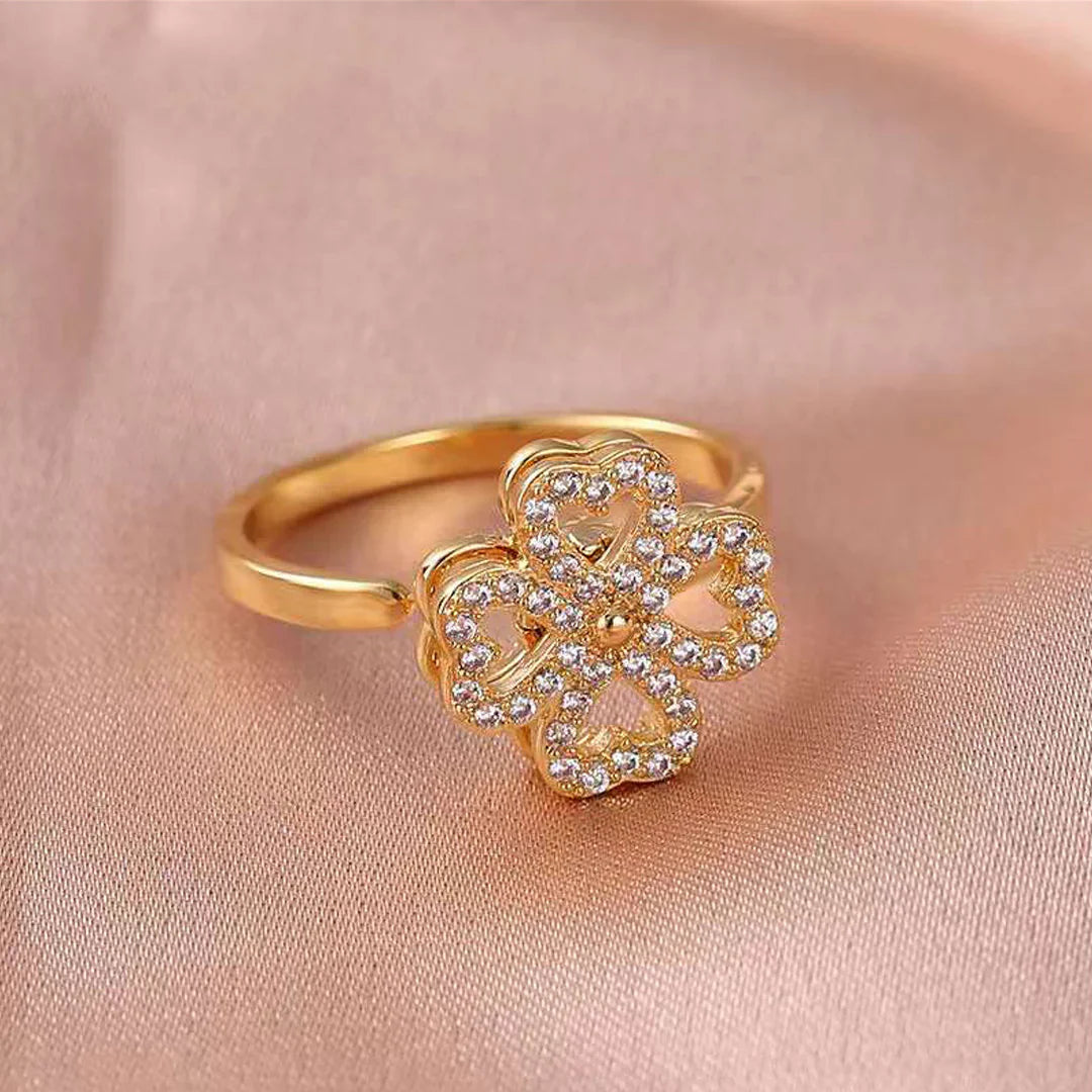 Adjustable Four Leaf Clover Rotating Ring