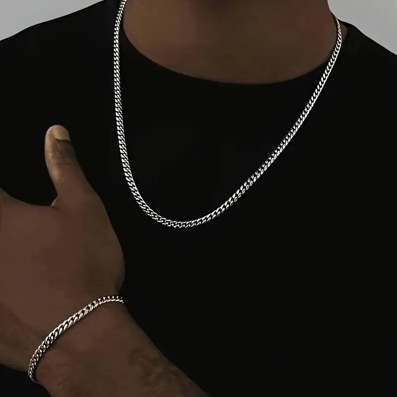 Sleek Silver Cuban Link Chain Set 💎✨
