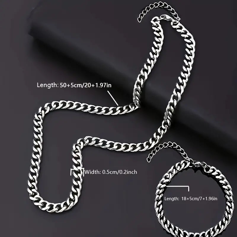 Sleek Silver Cuban Link Chain Set 💎✨