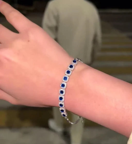 Elegant Blue Gemstone & Crystal Bracelet - Timeless Luxury ✨