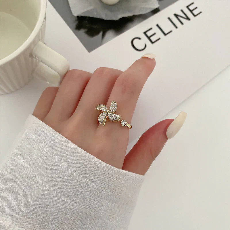 Golden Adjustable Stone Windmill Rotating Ring