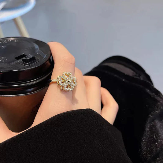 Adjustable Four Leaf Clover Rotating Ring