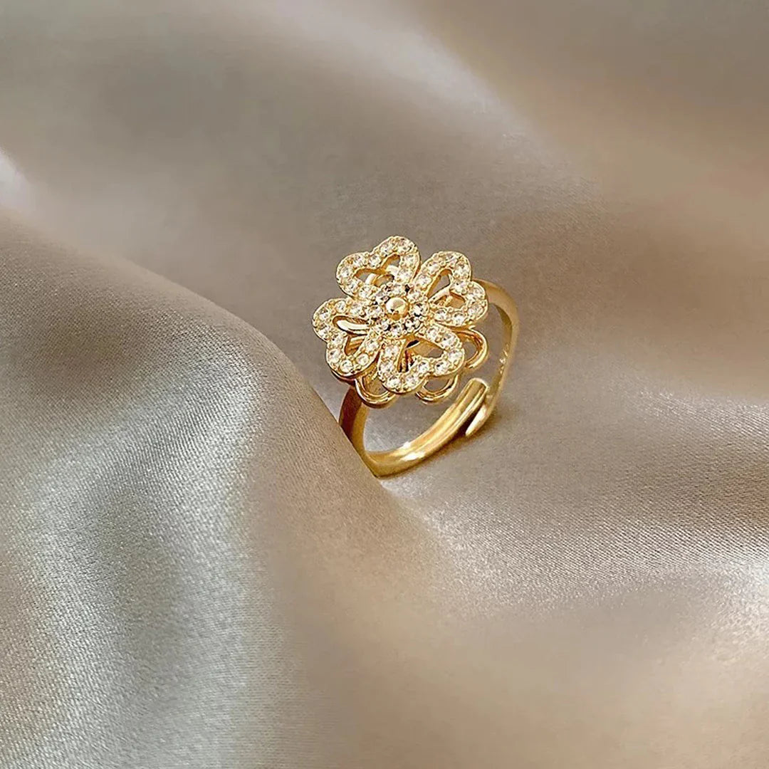 Adjustable Four Leaf Clover Rotating Ring