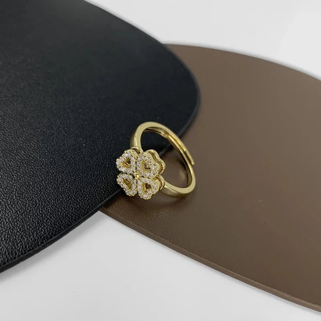 Adjustable Four Leaf Clover Rotating Ring