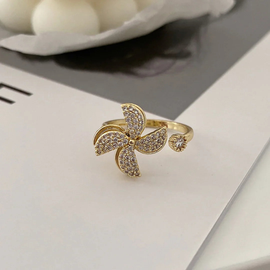 Golden Adjustable Stone Windmill Rotating Ring