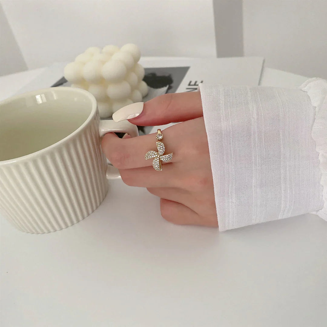 Golden Adjustable Stone Windmill Rotating Ring