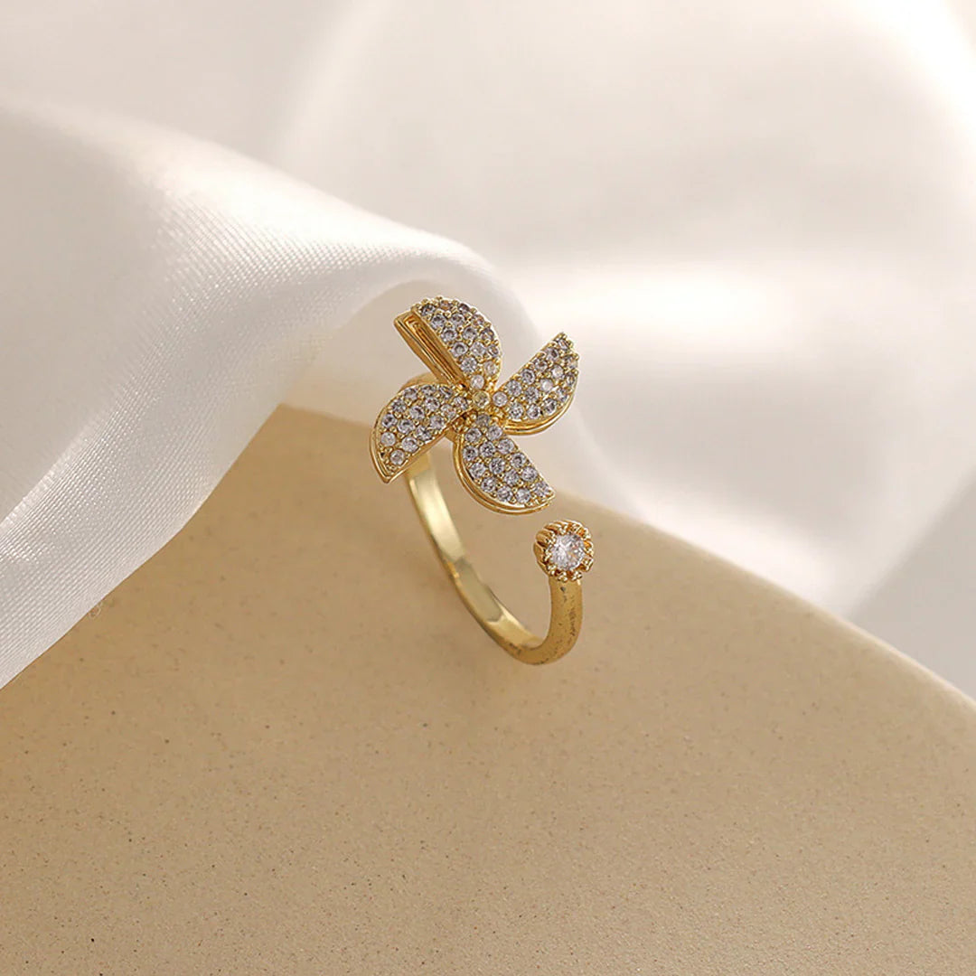 Golden Adjustable Stone Windmill Rotating Ring