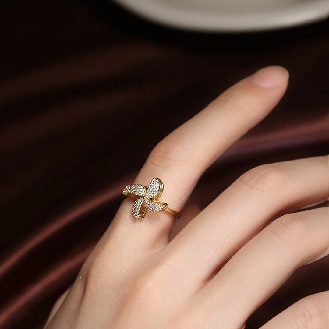 Golden Adjustable Stone Windmill Rotating Ring