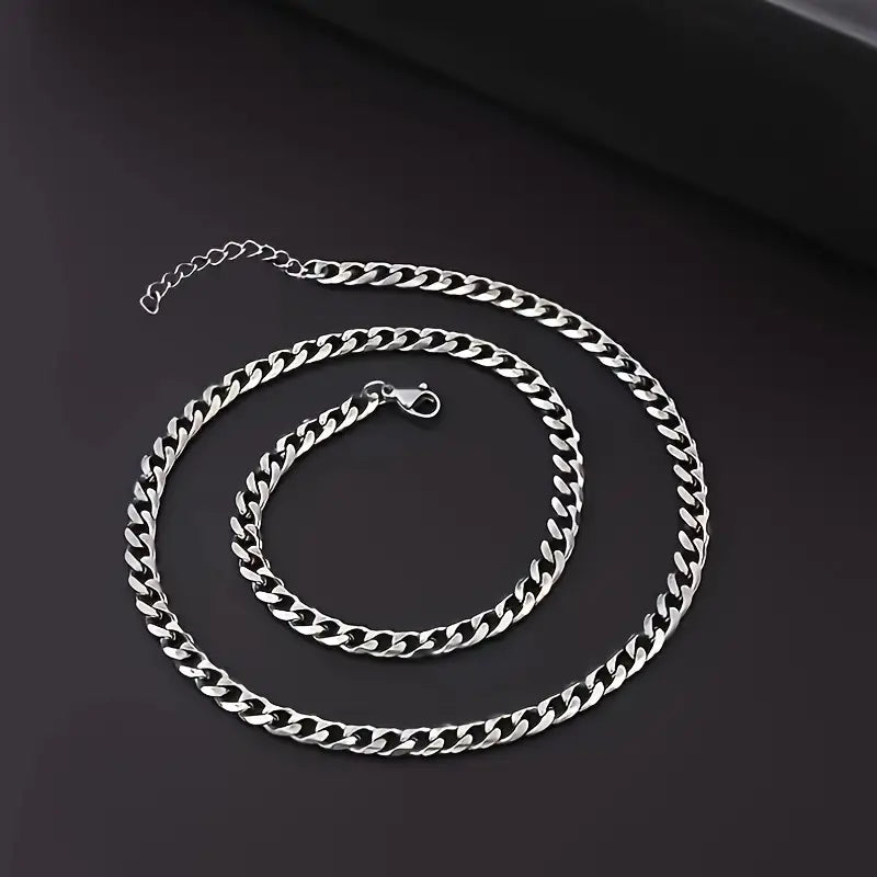Sleek Silver Cuban Link Chain Set 💎✨