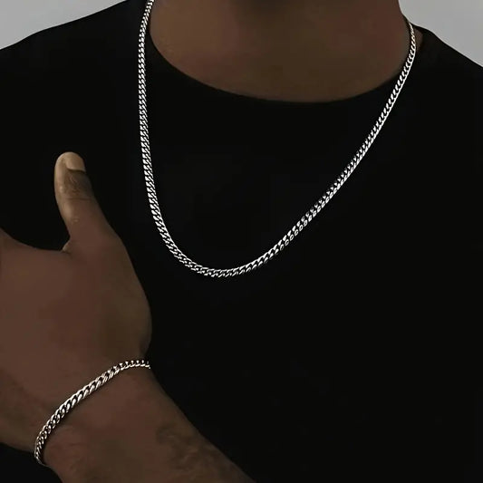 Sleek Silver Cuban Link Chain Set 💎✨