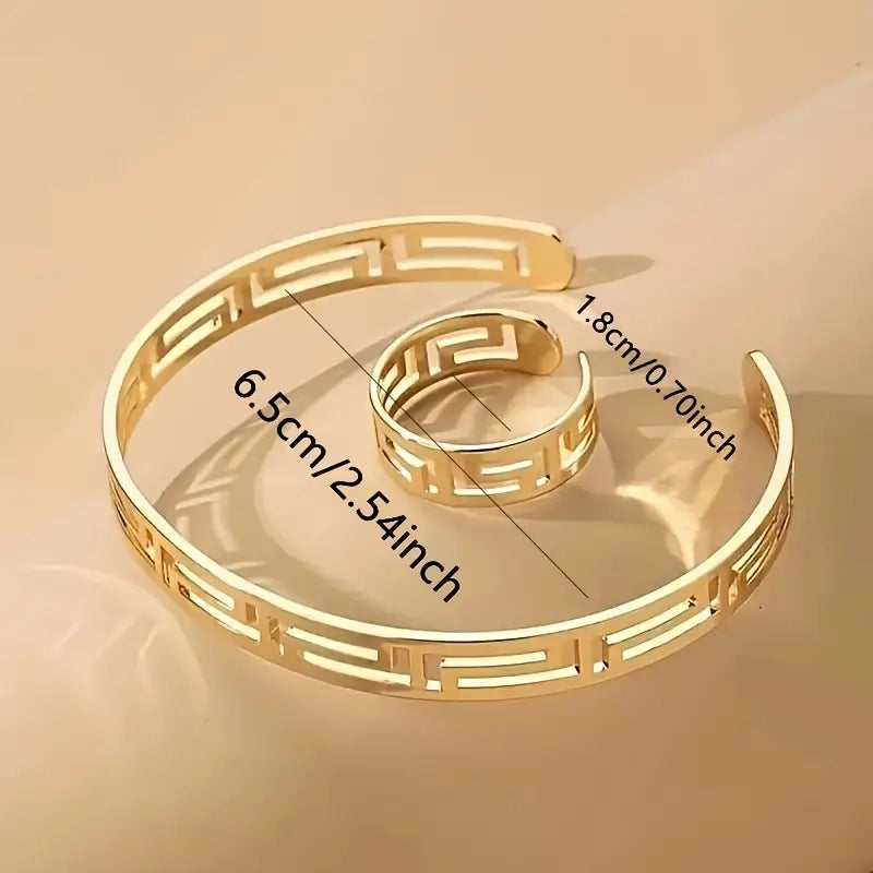 Greek Elegance Gold Cuff & Ring set
